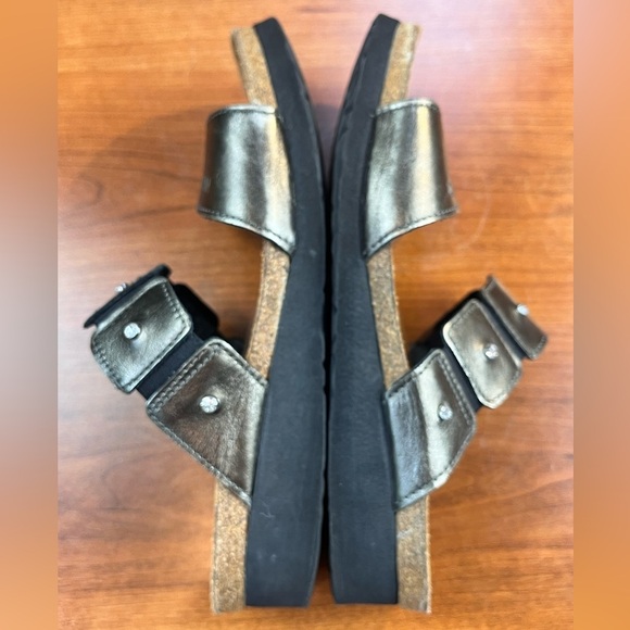 NAOT Leather Metallic Bronze Strappy Sandals Cork Made is Israel Sz 8 Rhinestone - Picture 3 of 14